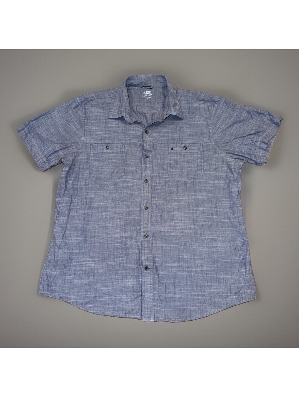 IZOD Men’s 100% XL Cotton Saltwater Blue Chambray Short Sleeve Button Up Shirt